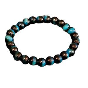 💙 8mm Blue Apatite Natural Stone Round Bead Bracelet, Stretch